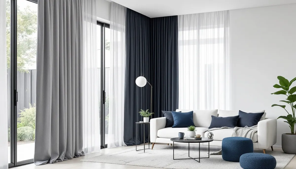Custom sheer and blockout curtains framing a sunlit Auckland living room
