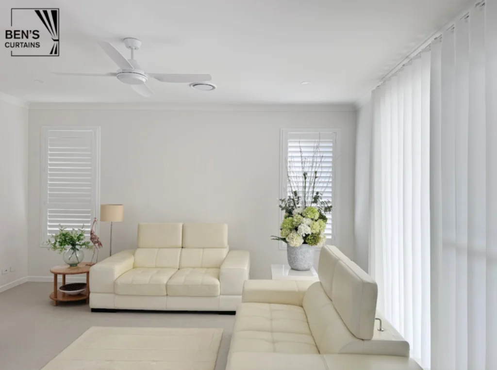 pvc plantation shutter and s fold sheer installed in living room