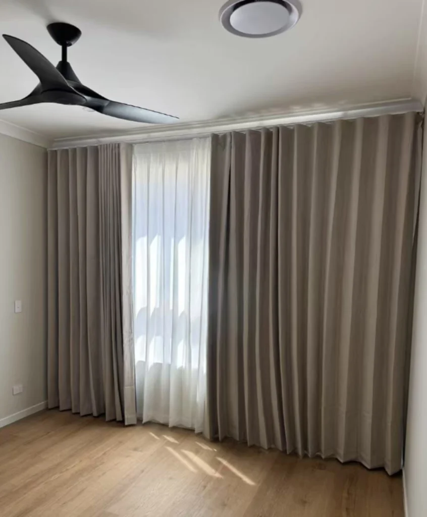 s fold curtain with pinch sheer in bedroom