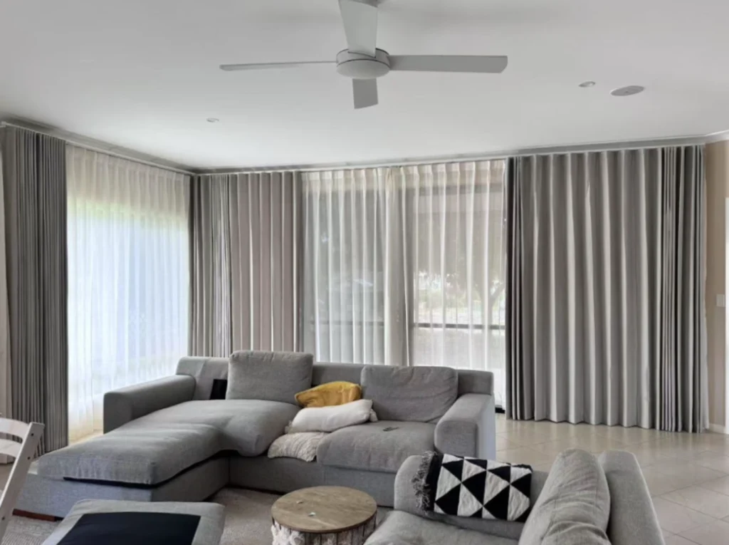 s fold curtain with pinch sheer in living