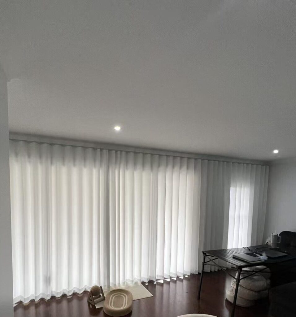 s fold privacy sheer installed for living area's windows