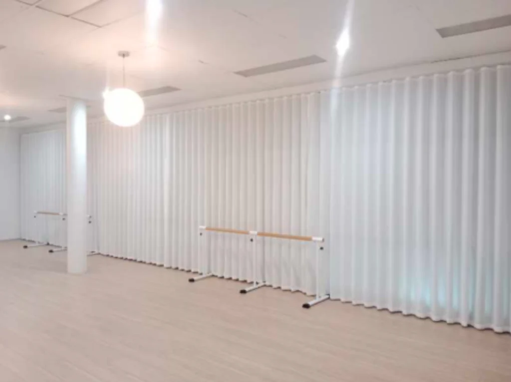 s fold privacy sheers installed for studio area