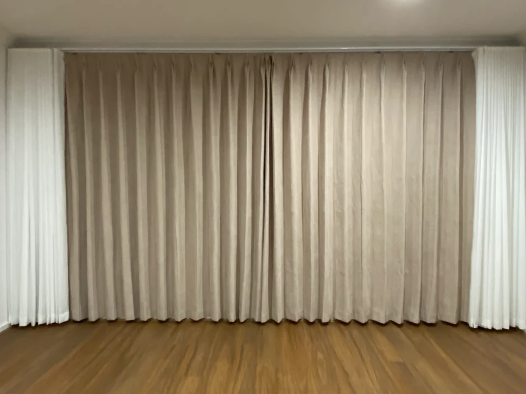 s fold transparent sheer with pinch blockout curtain installed for the bedroom window