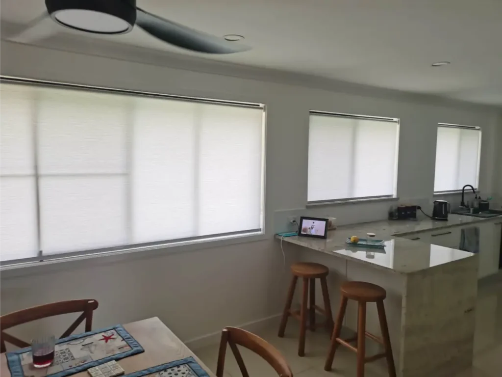white light filtering privacy blinds in living